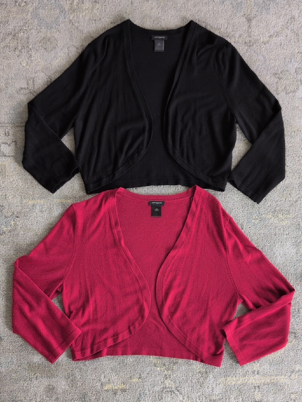 Ann Taylor Two-Pack Cropped Open-Front Cardigans - Black & Red